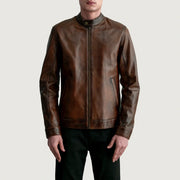 
Zen Vintage-Braun Leder-Bikerjacke für Herren - Seitenansicht mit ergonomischem Ärmelschnitt & sportlicher Passform