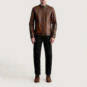 
Detailansicht of Snap Button & Zipper Hardware on Zen Vintage-Braun Leder-Bikerjacke für Herren
