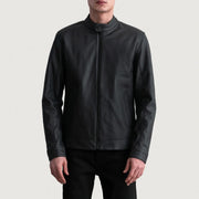 Zen Matte Schwarz Leder-Bikerjacke für Herren - Seitenansicht mit ergonomischem Ärmelschnitt