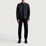 Detailansicht of Snap Button &amp; Zipper Hardware on Zen Matte Schwarz Leder-Bikerjacke für Herren